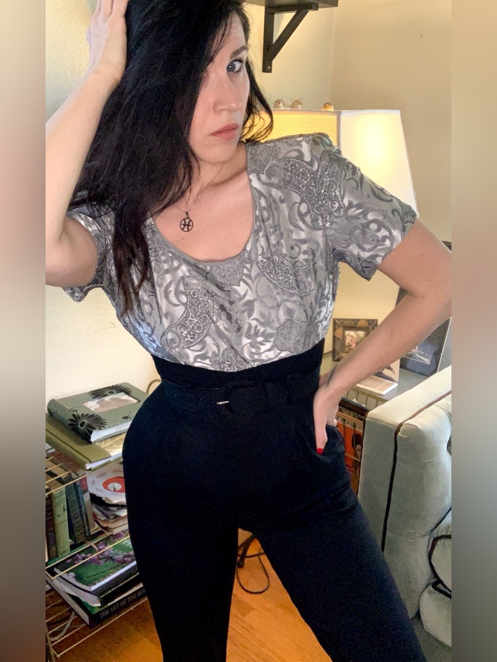 Amazing Vintage 80s Silver Paisley jumpsuit - Picture 9 of 10